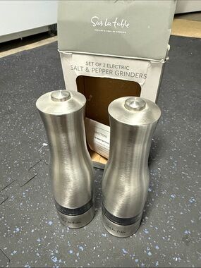 Sur La Table Brushed Stainless Steel Electric Salt & Pepper Set - Silver